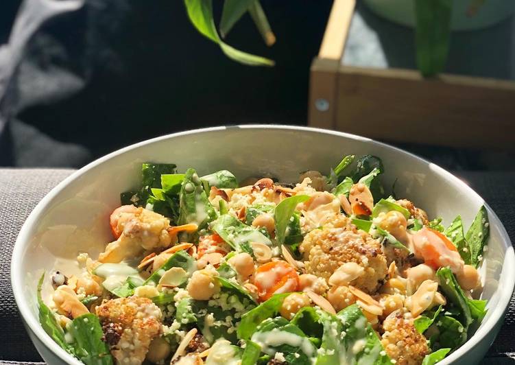 Roast Cauliflower/Veg Salad with Tahini Dressing