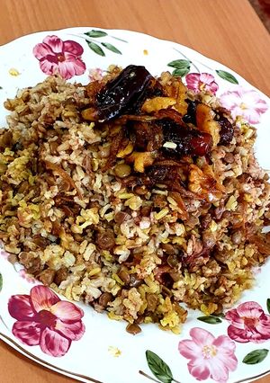 عکسی از دستور عدس پلو(برنج قهوه ایی)