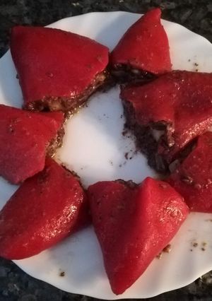 Una foto de Pimientos del piquillo rellenos de morcilla