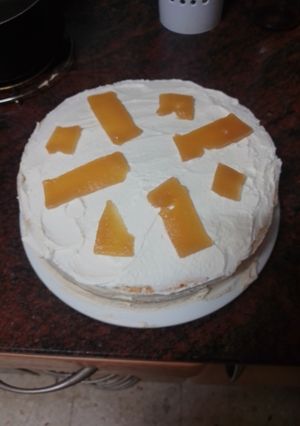 Una foto de Tarta de mousse de gofio y membrillo