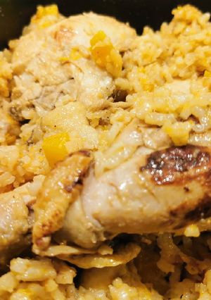 Una foto de Risotto de pollo con calabacín