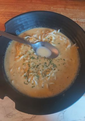 A picture of My creamy chicken noodle soup.