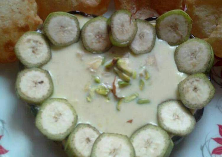 Recipe: Appetizing Janmashtami RAW BANANA KHEER And RAJGARA PURI