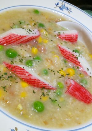 Foto resep porridge with peas and corn