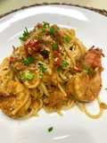 Creamy Tomato pasta with shrimpsPasta udang dengan saos krim & tomat