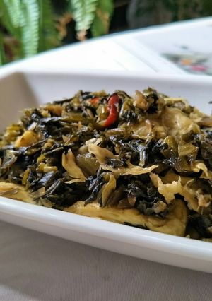 客家鹹菜炒豆包🍀素食 的食譜成品照片