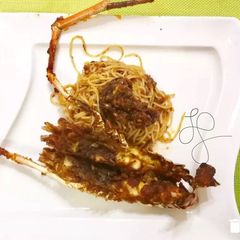 A picture of River Prawn And Pasta In Satay Sauce.