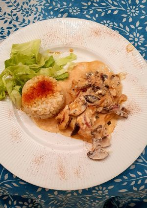 Una foto de Abadejo con portobellos a la crema
