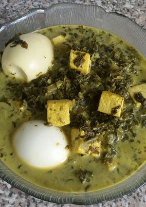 Foto resep Grünkohl Indonesien mit Tofu und Eier (Sayur daun singkong ala Bremen)