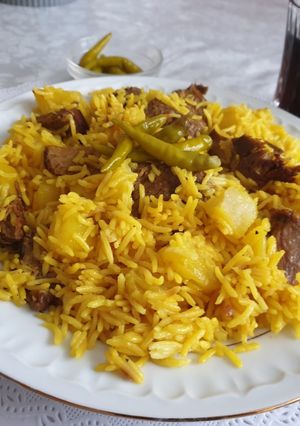 صورة لوصفة رز بلحمة والبطاطس