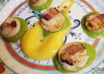 Update, Making Recipe Brads Sea Scallop Appetizer with Maple Butternut and Pea Puree Very Delicious