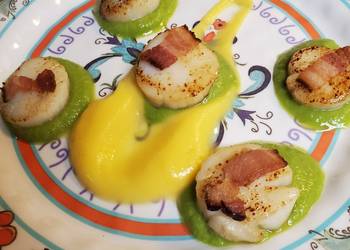 Easiest Way to Prepare Appetizing Brads Sea Scallop Appetizer with Maple Butternut and Pea Puree