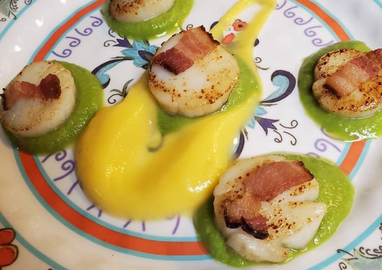 Recipe of Homemade Brad&#39;s Sea Scallop Appetizer with Maple Butternut and Pea Puree