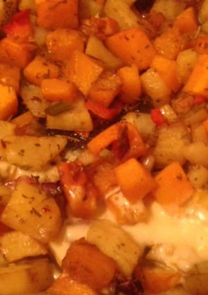 Una foto de Calabaza y papas al horno