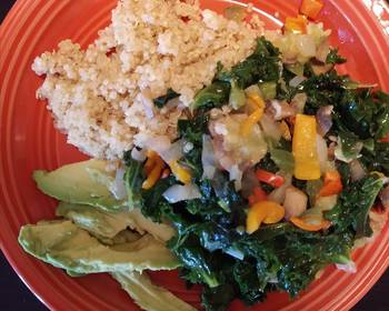 Fresh, Cooking Recipe Alkaline Sauteed Kale with White Quinoa Delicious and Healthy