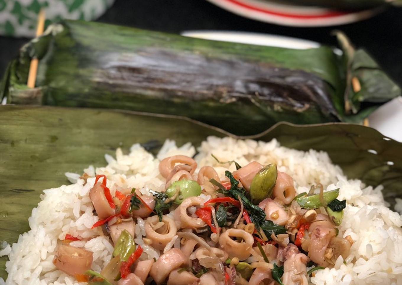 Nasi bakar cumi asin pete