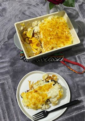 صورة لوصفة مكرونة بالبطاطس والباذنجان🍝