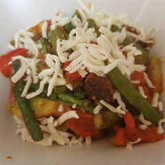 Avocado, Asparagus tomato with Grated mozarella Dish A picture of Avocado, Asparagus tomato with Grated mozarella Dish.