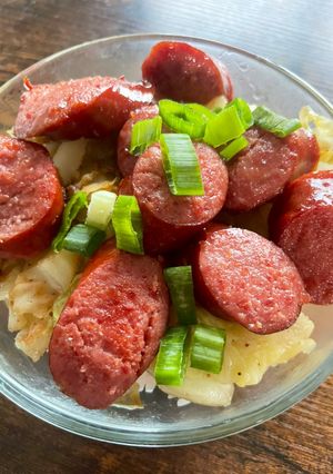 A picture of Fried Cabbage and Kielbasa 🥬.
