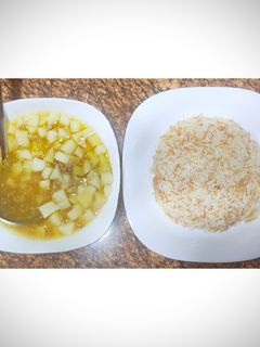 صورة لوصفة رز وبطاطا باللحمة