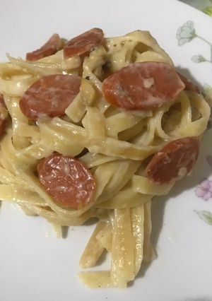 Foto resep Creamy Fettuccine Carbonara with Sausage and Champignon Mushroom