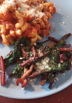 A picture of Warm Beet Top Salad.