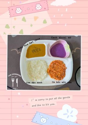 Hình của món Cá hồi sốt cam + canh khoai mỡ.