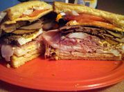 A picture of corned beef and egg