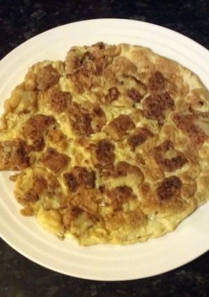A picture of fish finger omelette.
