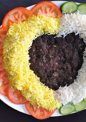 A picture of Grilled Kofta with Saffron Rice.