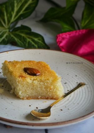A picture of Basbousa (Semolina Cake).