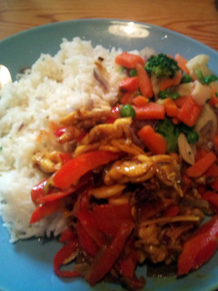 A picture of Turmeric Ginger Squid with Bell Peppers.