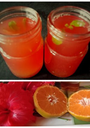 ஆரஞ்சு செம்பருத்தி ஜூஸ் (Orange, Hibiscus, Honey Ginger juice recipe in tamil) செய்முறை முக்கிய புகைப்படம்