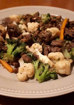 A picture of Stir fried beef and Brocolli.
