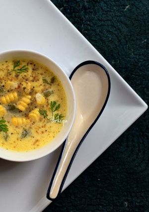A picture of Pro biotic Sweet Corn Gazpacho with Yakult.