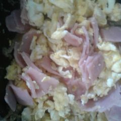A picture of Mexican Scrambled eggs with Jamon/Ham.
