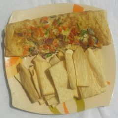 A picture of Fried yam and omelette.
