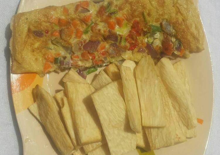 Fried yam and omelette