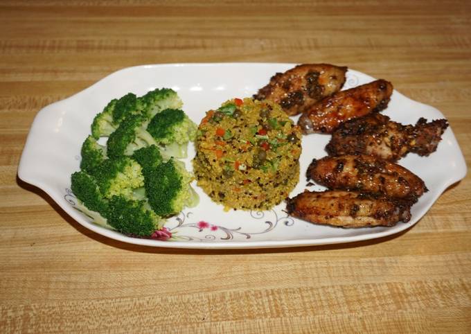 Recipe: Delicious CAJUN CHICKEN WINGS, QUINOA WITH CAPERS AND OLIVES. JON STYLE