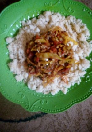A picture of Couscous with cabbage-fish sauce.