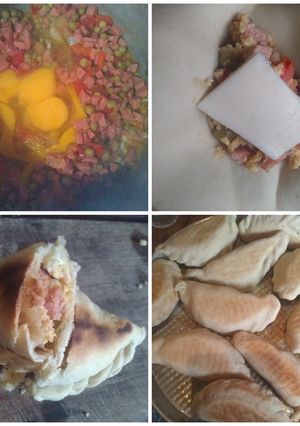 Una foto de Empanaditas rápidas de salchicha, queso, arvejas, tomate, morrón