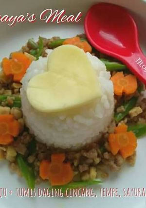Foto resep Nasi Keju danTumis duo Protein + Sayuran (MPASI 1+)