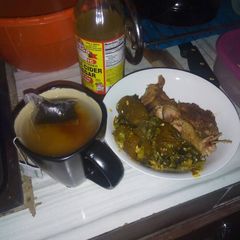 A picture of Okro soup + Lipton.