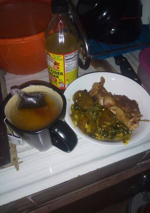 A picture of Okro soup + Lipton.