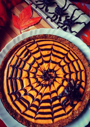 A picture of Spider web pumpkin tart.