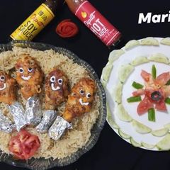 A picture of Chicken spicy leg with steam rice.