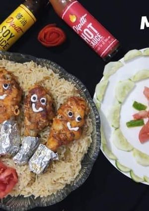 A picture of Chicken spicy leg with steam rice.