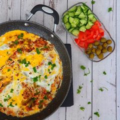 A picture of 3 Spices Menemen (Turkish eggs & peppers).