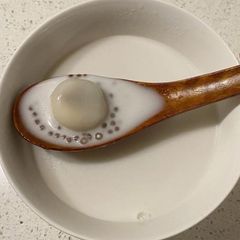 A picture of Glutinous rice balls with sago in coconut milk dessert.