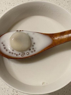 A picture of Glutinous rice balls with sago in coconut milk dessert.